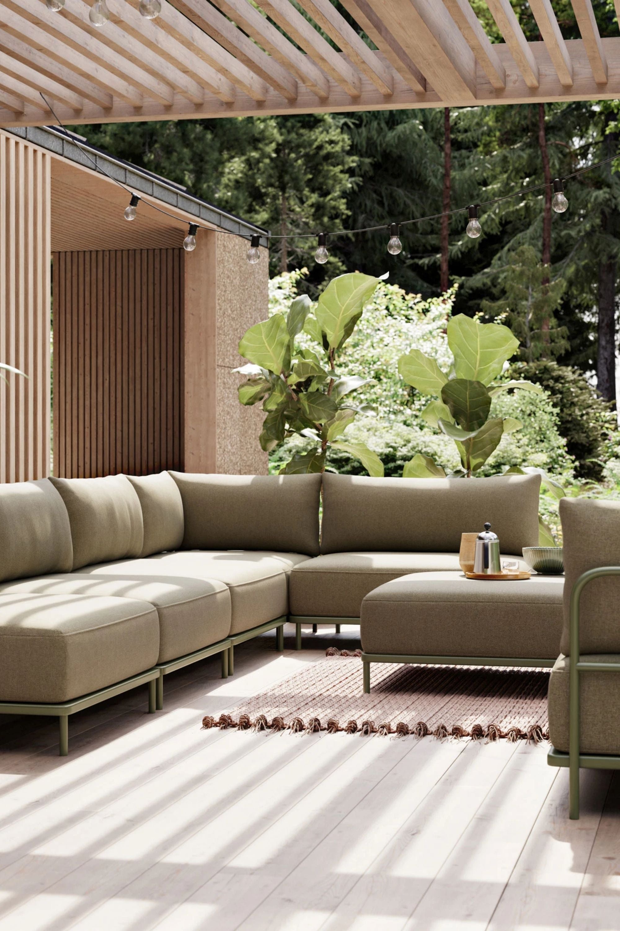 Vincent Outdoor Chaise longue arm left Clary Sage Green