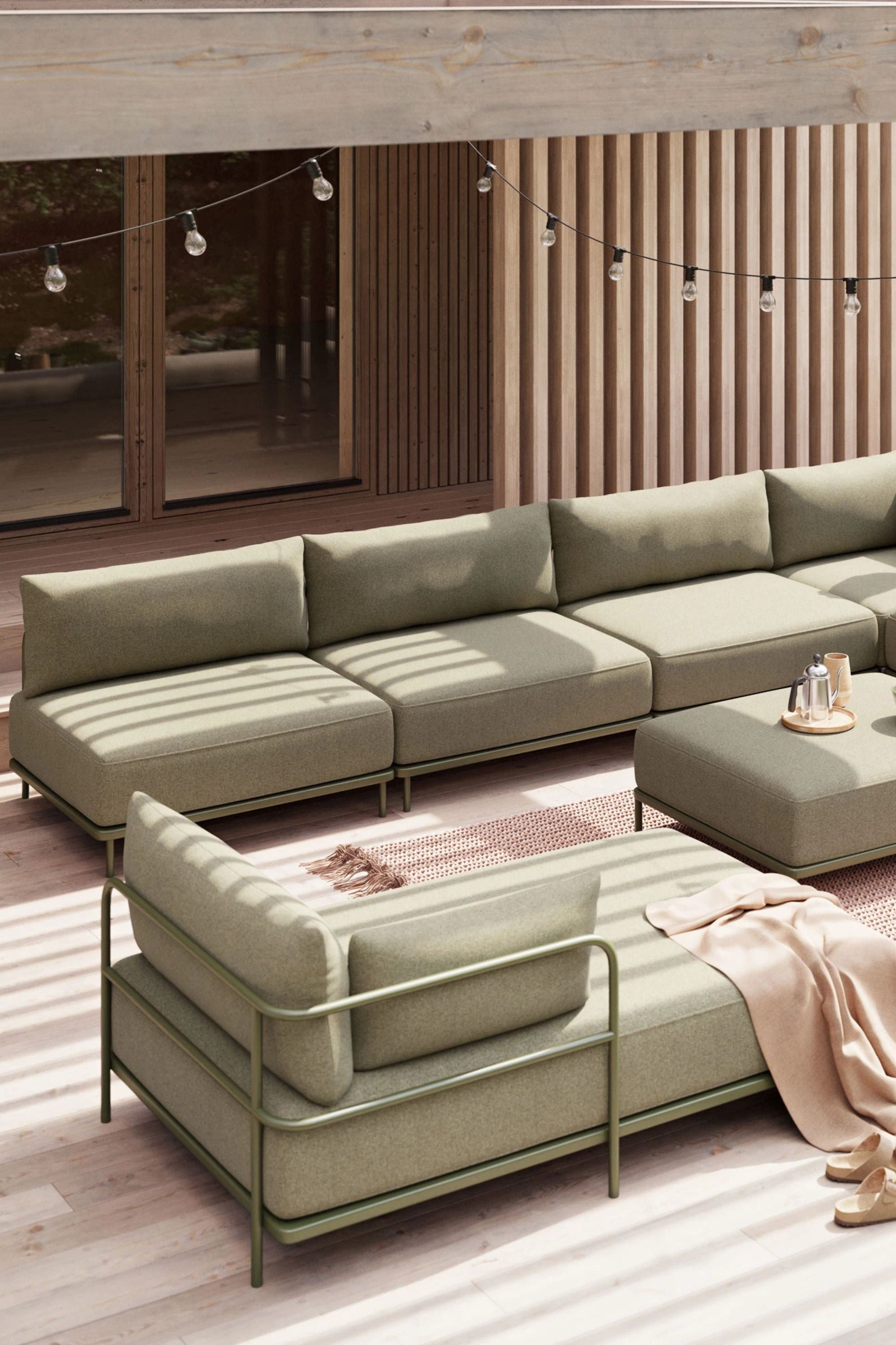 Vincent Outdoor 4-seater chaise right modular sofa Clary Sage Green