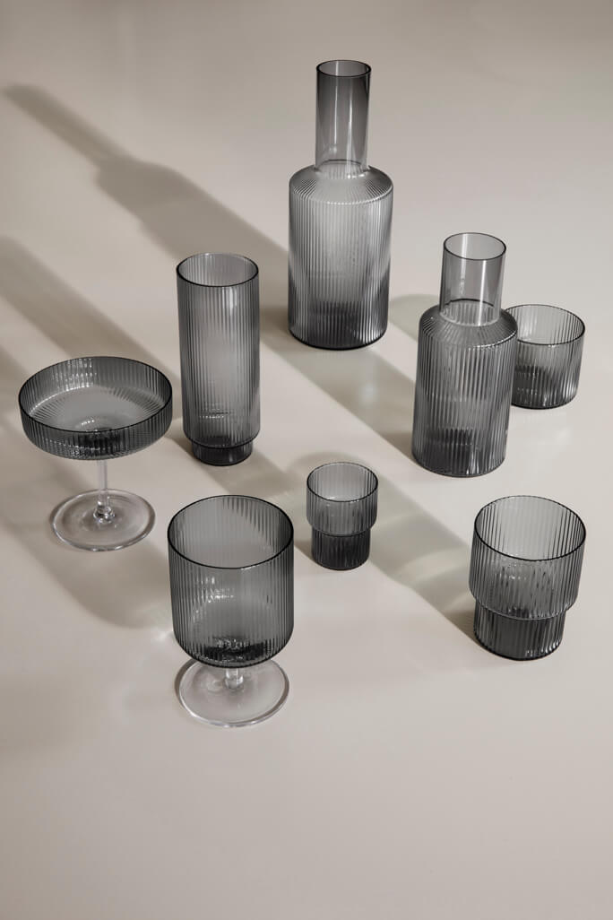 Ripple Small Glasses Smoked Grey | ferm LIVING | Home of Solinfo