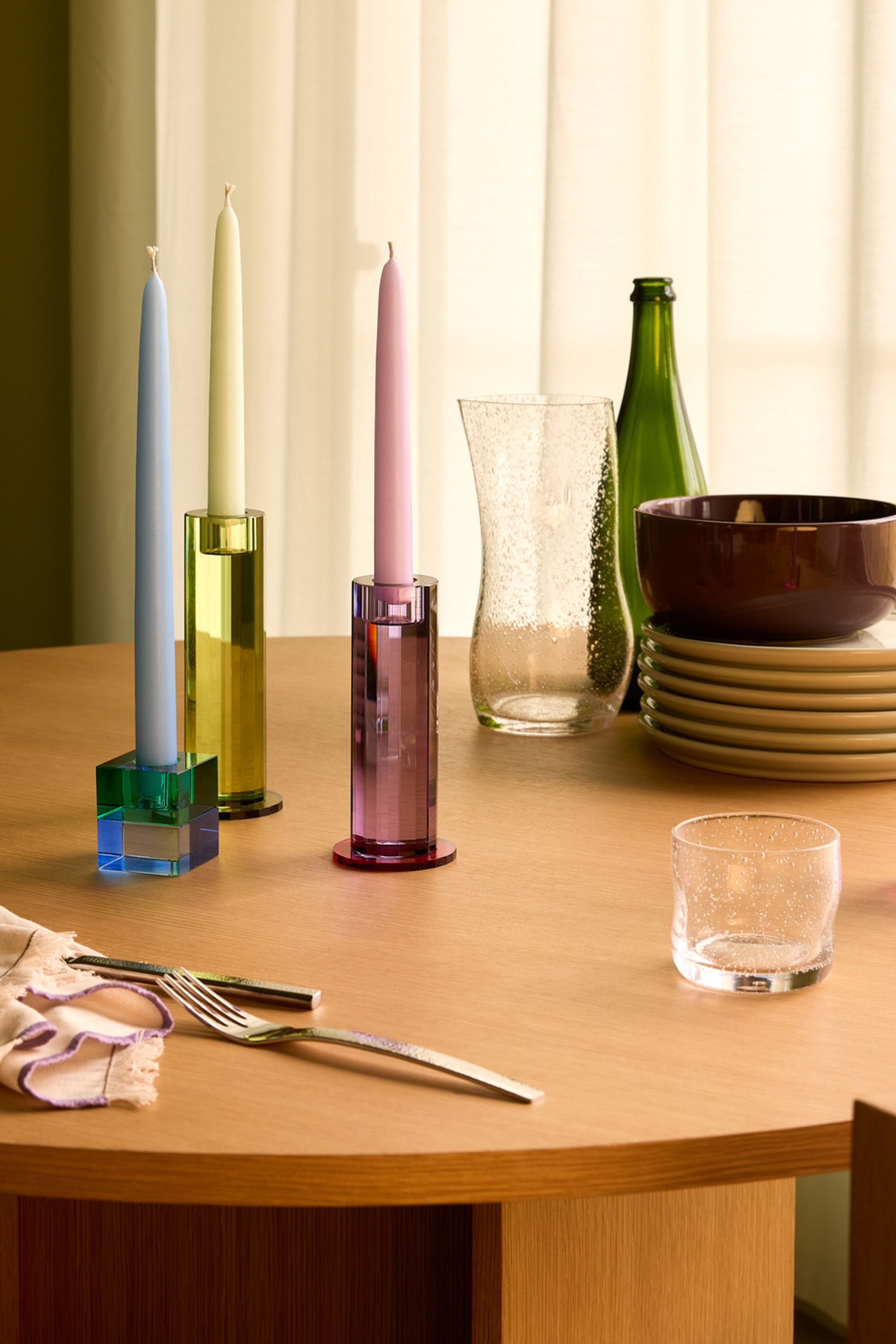 Cut Candleholders Green set of 2