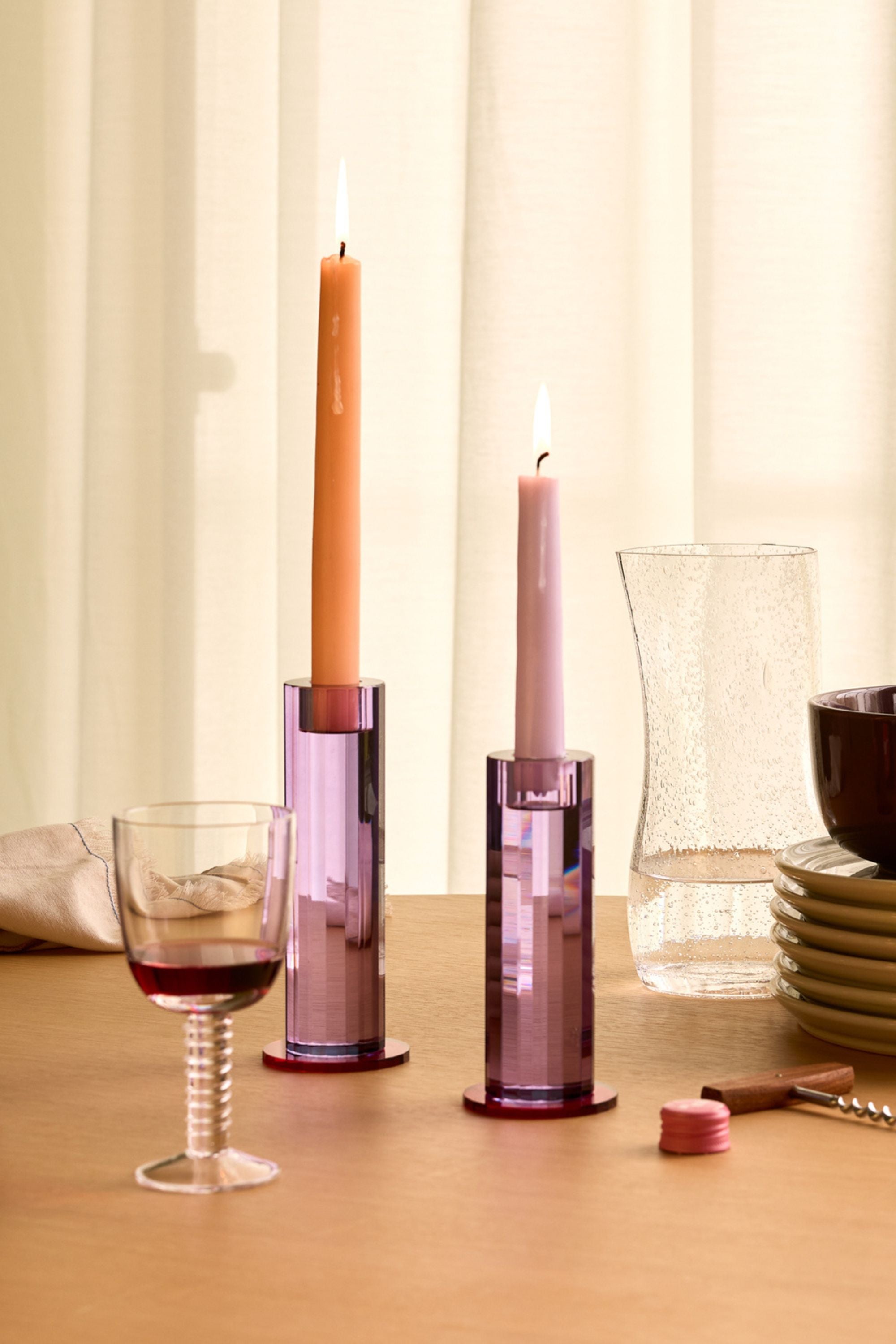 Cut Candleholders Purple set of 2