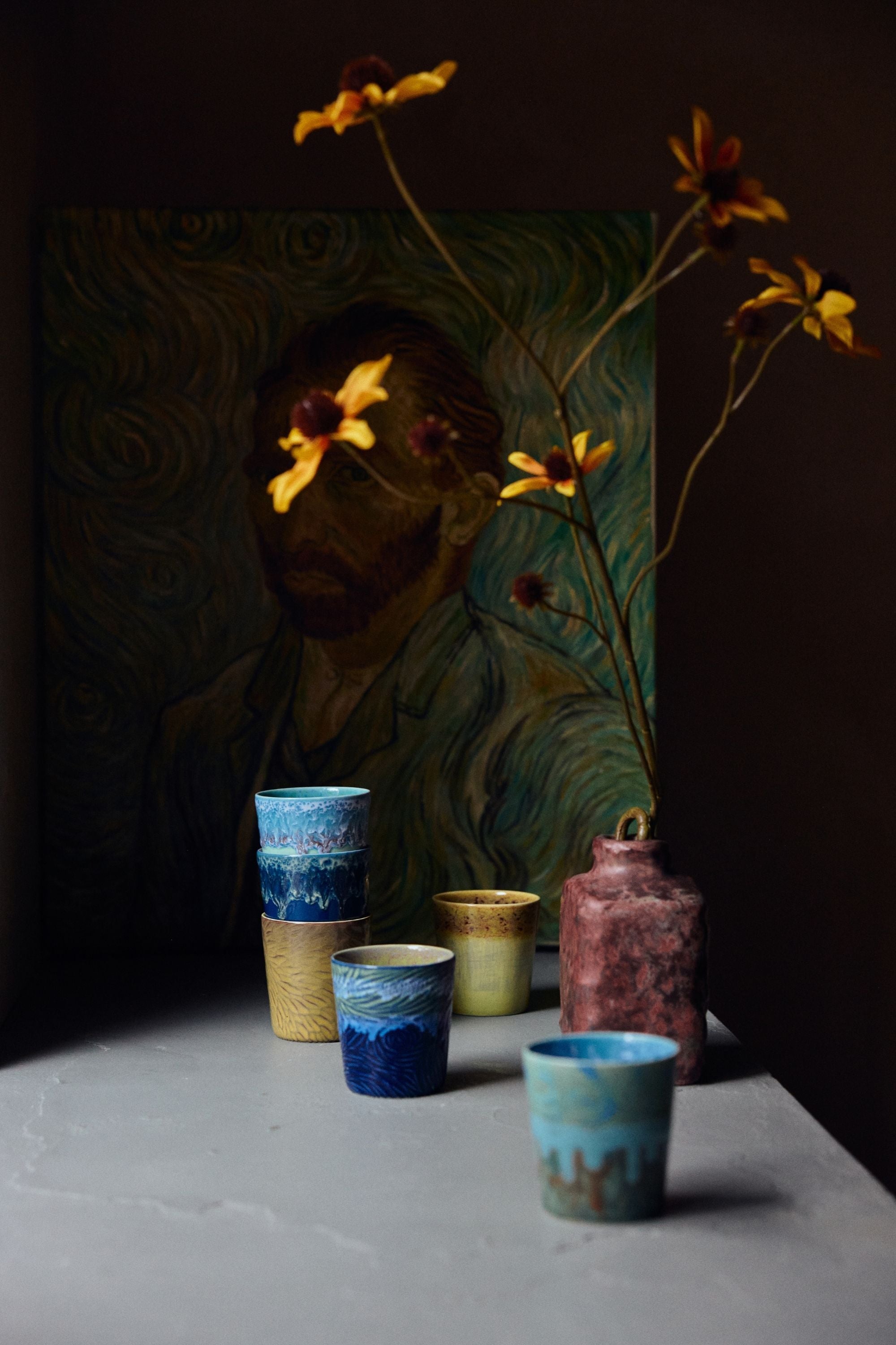 70s ceramics: Van Gogh csillagos éj mintás bögre szett, 2 db