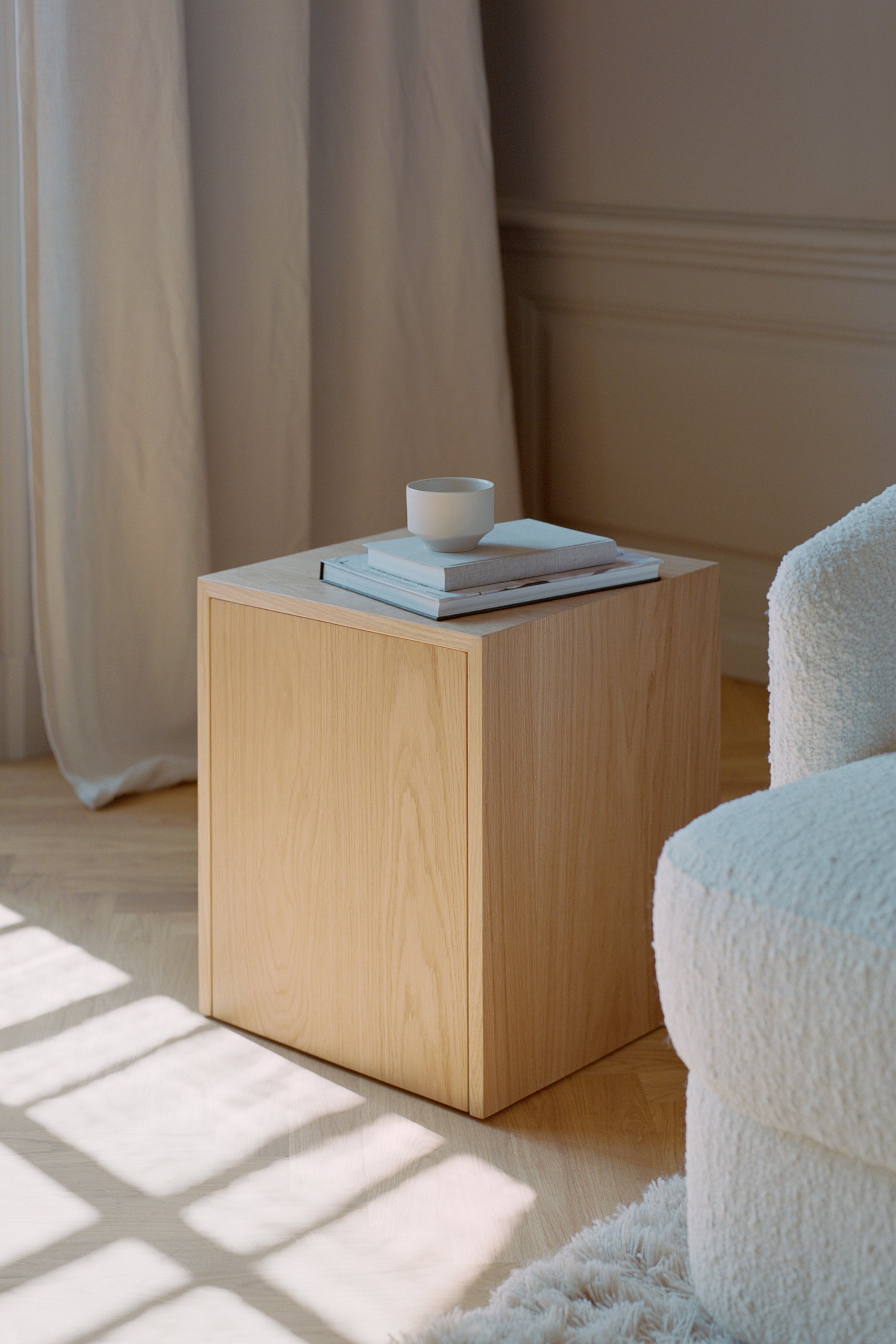 Mass Oak Side Table with Drawer
