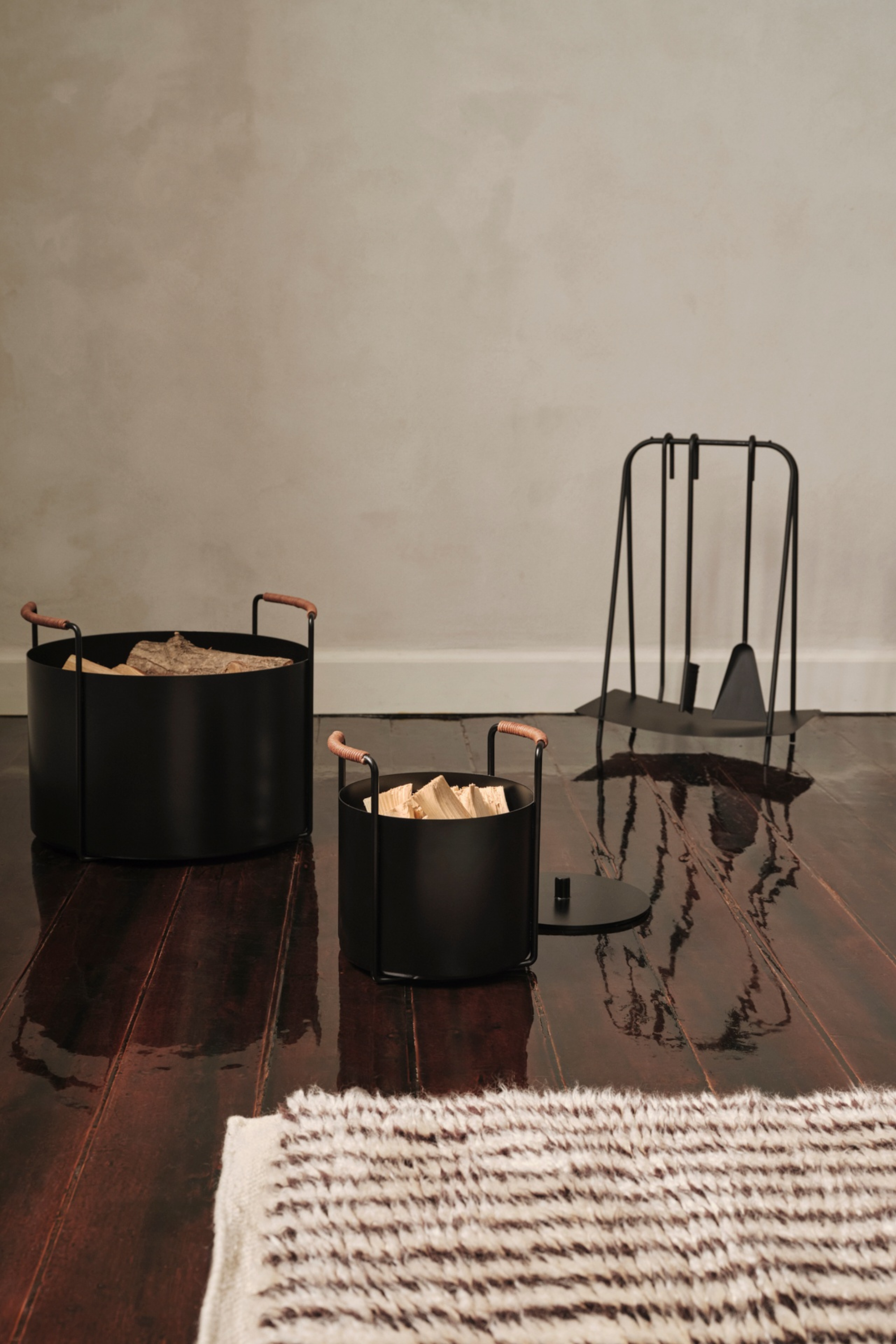 Port black fireplace tools