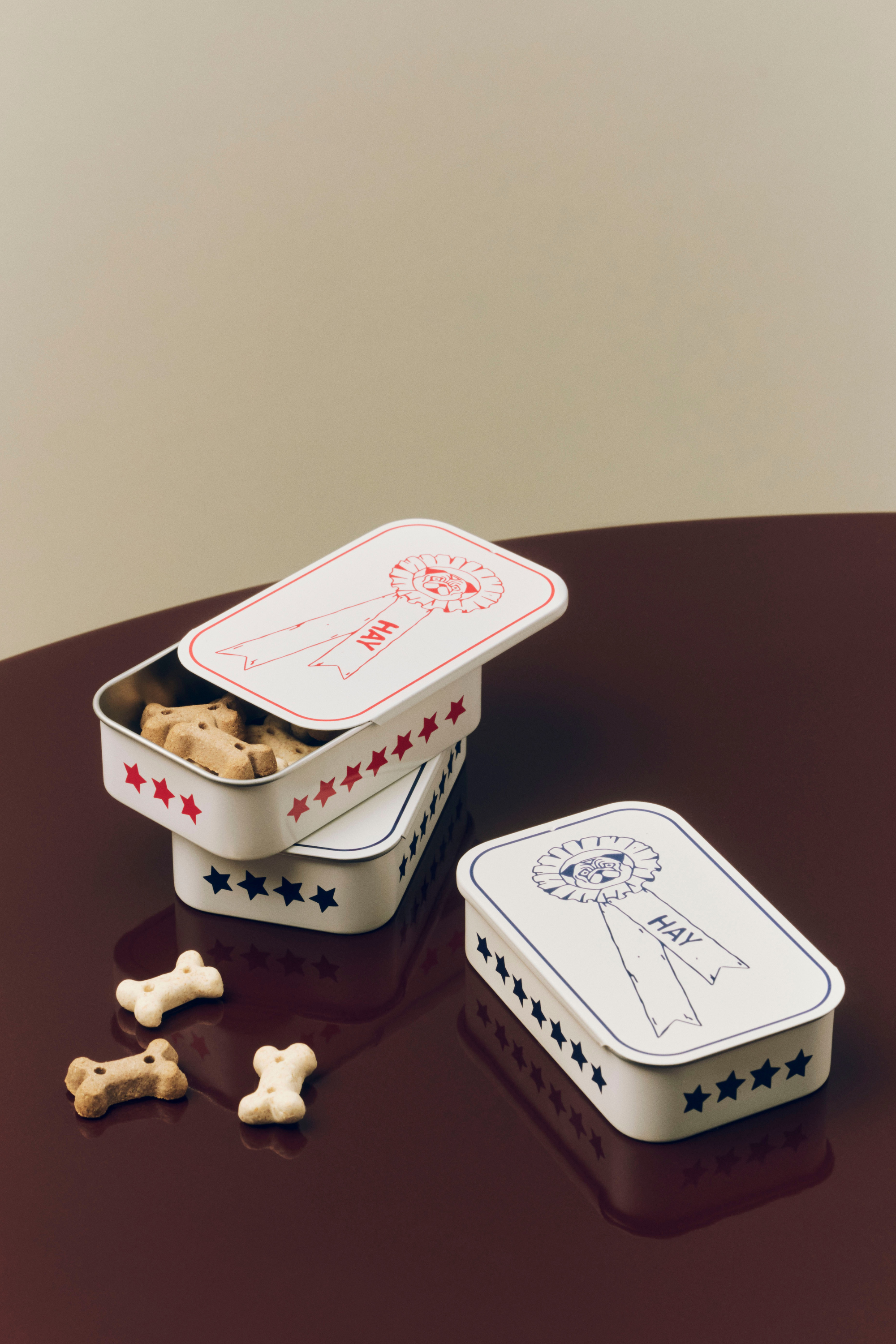 HAY Dogs Treat Tin Red and white