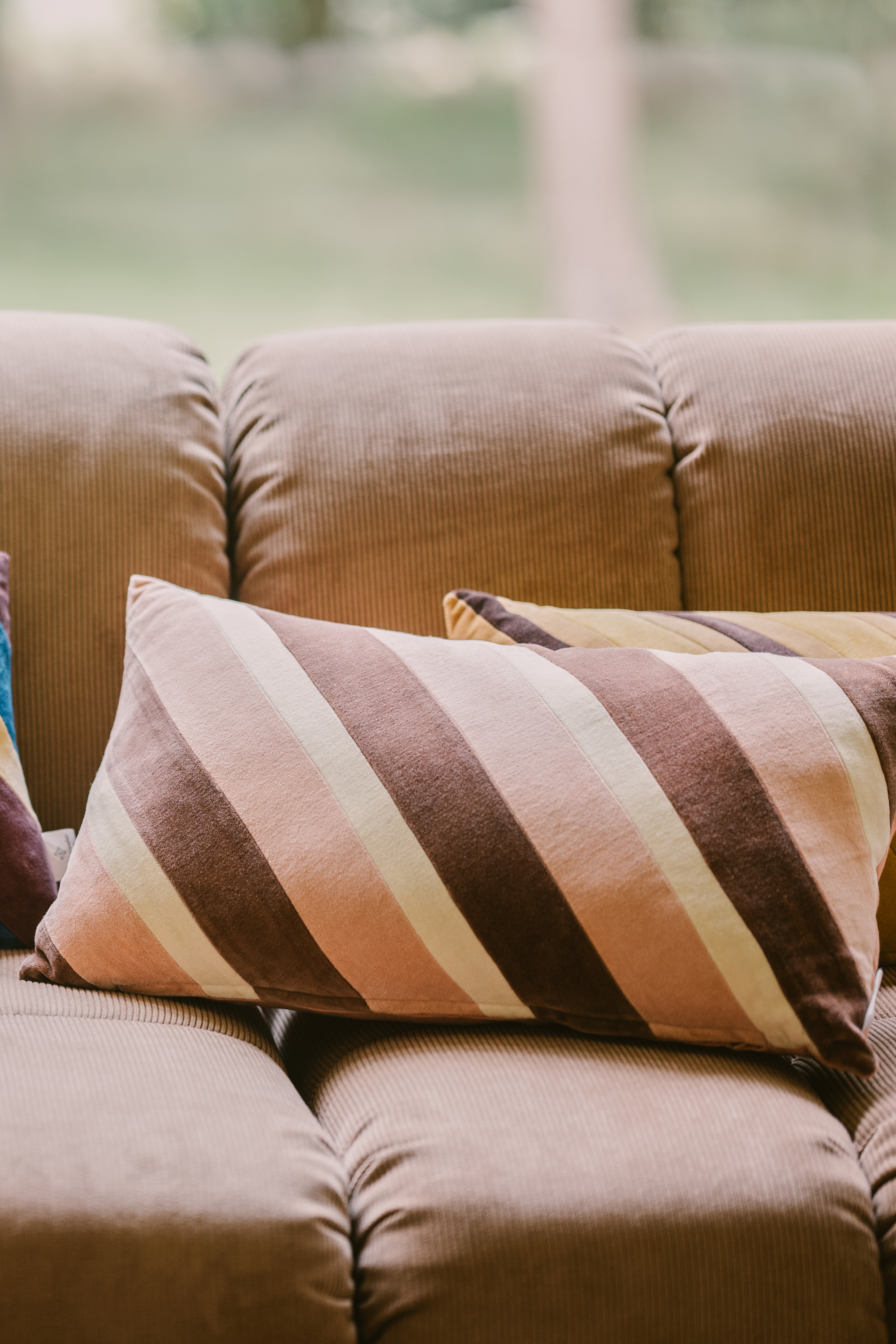 Striped Pink Velvet Cushion