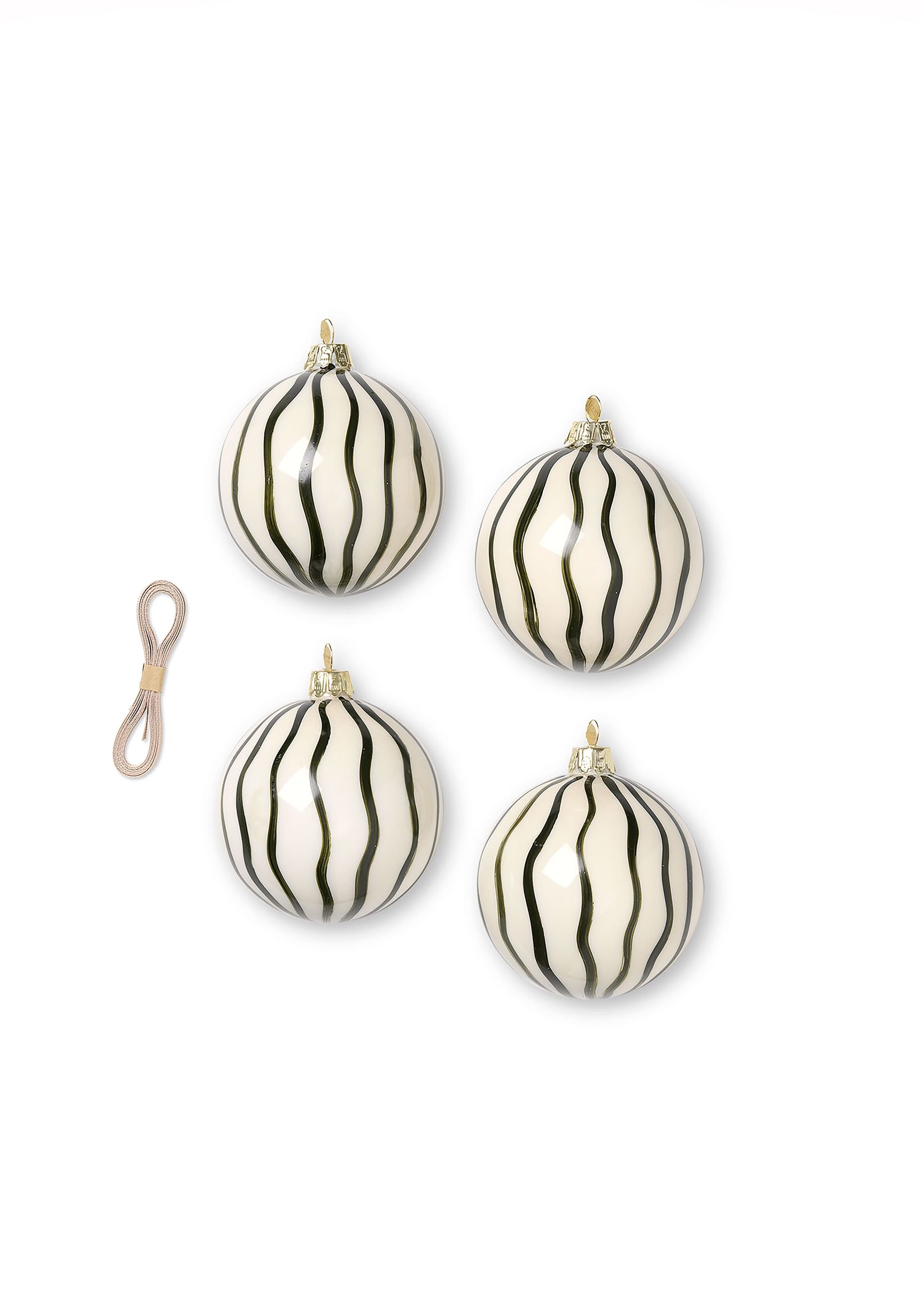 Christmas Glass Ornaments Lines - Set of 4 - Green