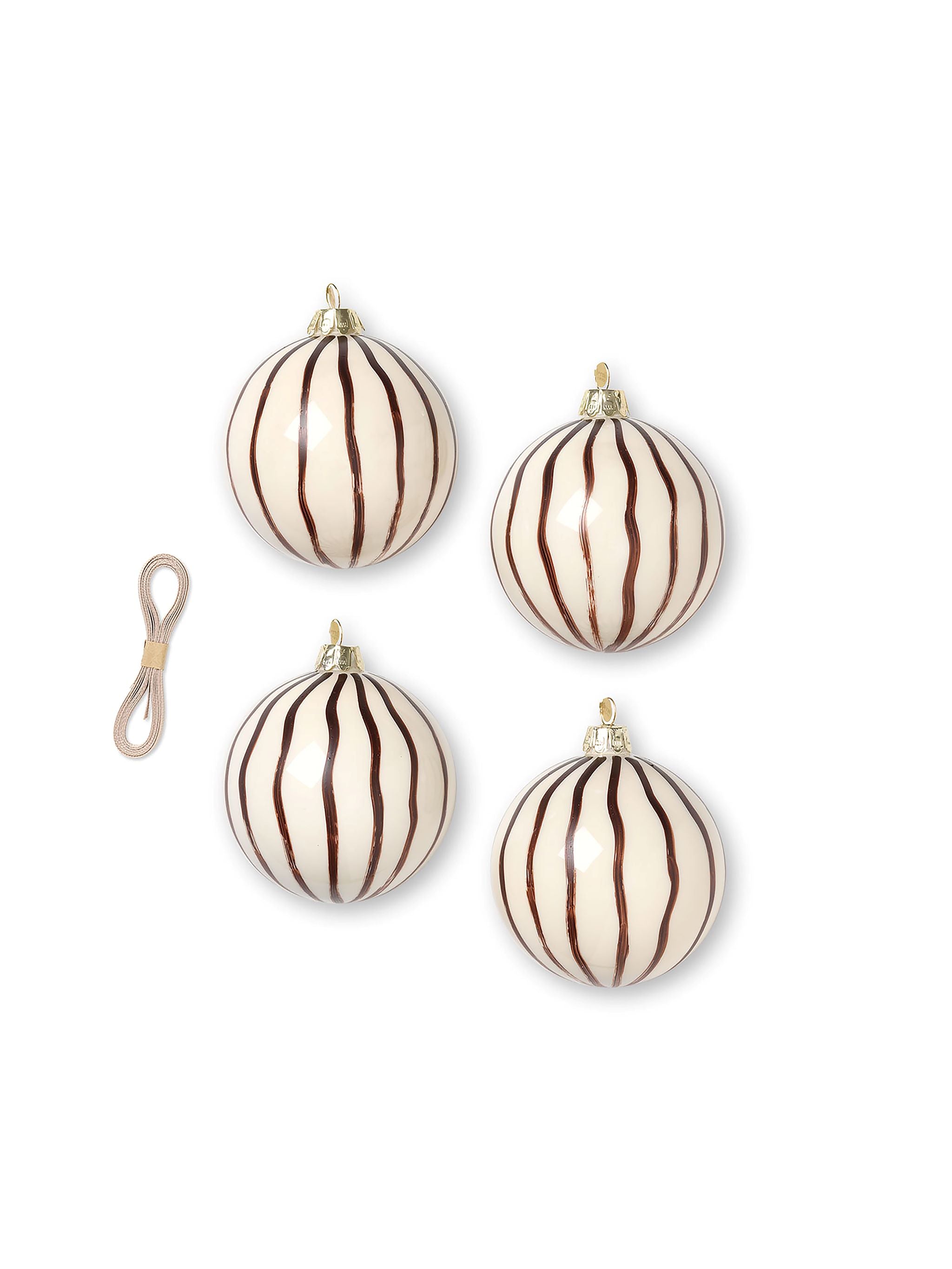 Christmas Glass Ornaments Lines - Set of 4 - Red Brown