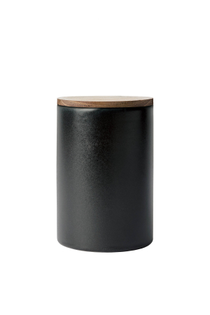 Aida | RAW fekete tároló | RAW titanium black canister w/lid teak  | Home of Solinfo