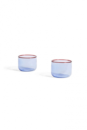 HAY | Tint kék pohár szett piros peremmel | Tint blue glass set of 2 with red rim | Home of Solinfo