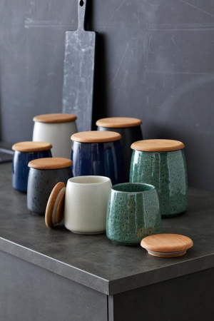 Bitz | Kőedény kék tároló | Stoneware jar dark blue 12 cm | Home of Solinfo